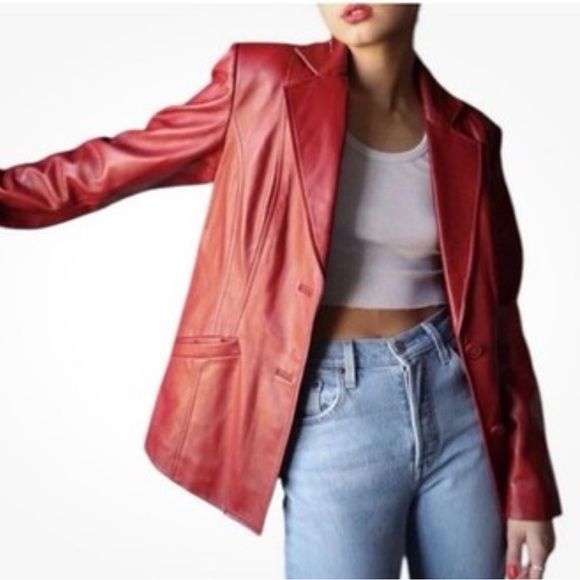 Vintage Preston&York Red Lamb Leather Blazer - Picture 1 of 11